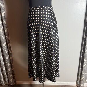 Valentino Vintage Silk Black & Cream Polka Dot Midi Skirt SZ 12
